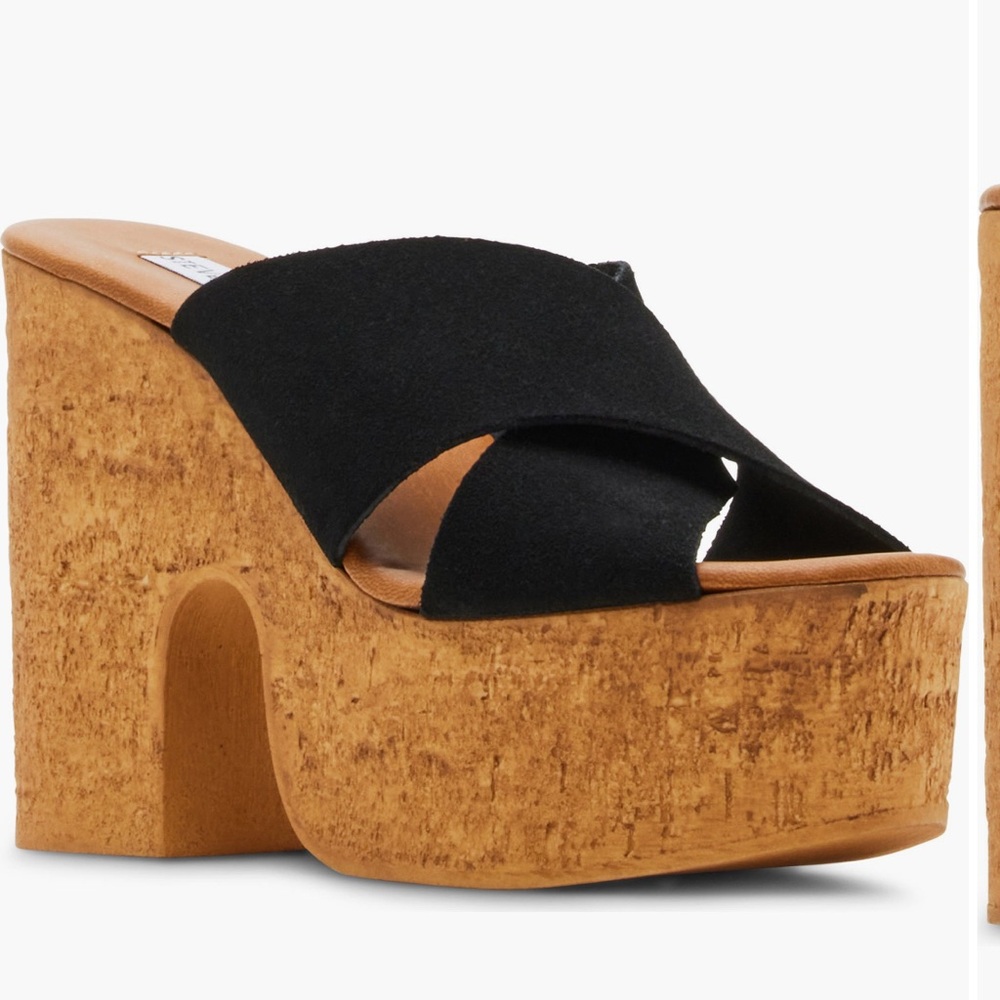 Steve Madden Black Saffron Suede Chunky Platform Sandal Various Sizes - Picture 6 of 15